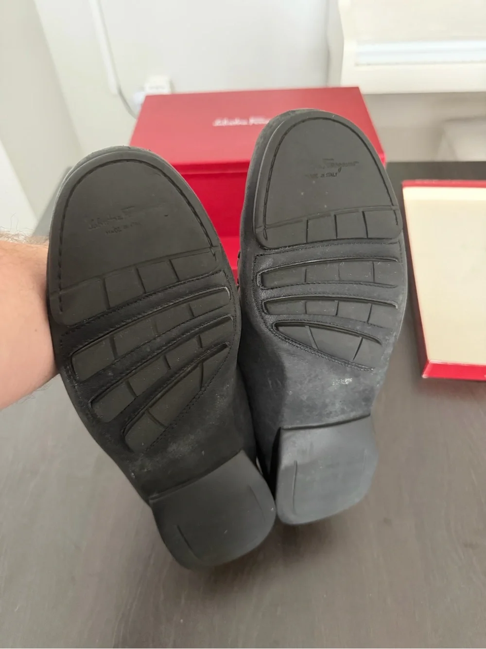 Salvatore Ferragamo Black Leather Slip-On Loafers with Contrast Stitch